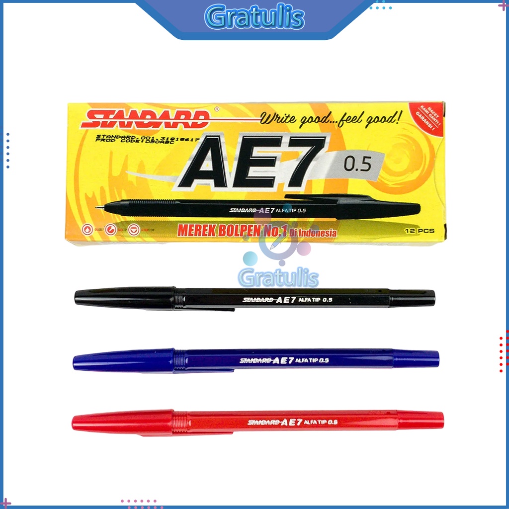 

BALLPOINT STANDARD [AE7 0.5/1 PCS] / PULPEN PENA PEN WARNA HITAM MERAH DAN BIRU