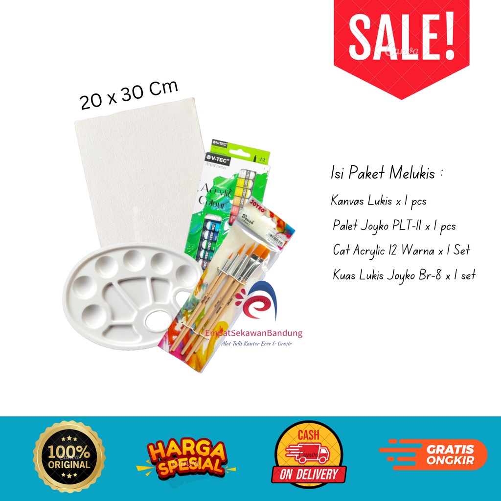 

Paket Melukis Lengkap Set 4 in 1 Set Kanvas 20x30 Kuas Palet dan Cat Acrylic - Set -SHABQ