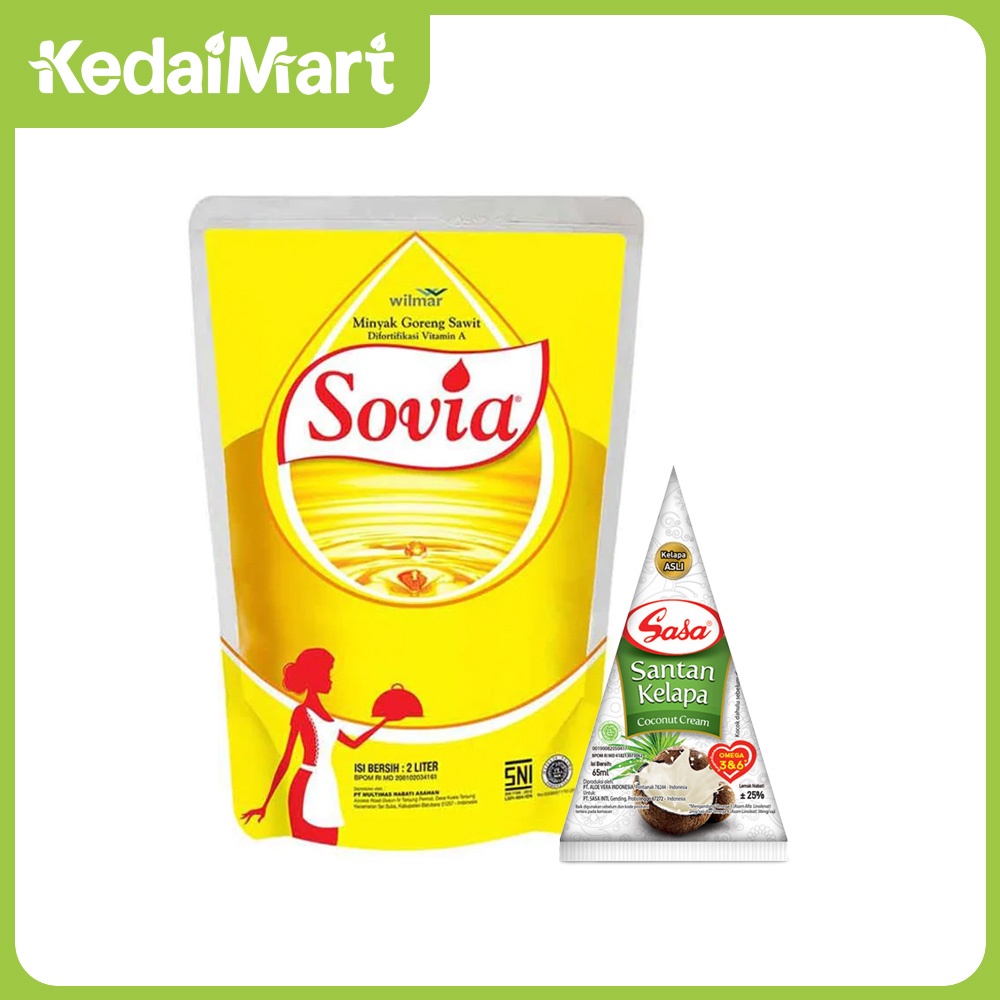 

KM Paket Minyak Goreng Sovia 2 L + Santan Kelapa Sasa 65 Ml