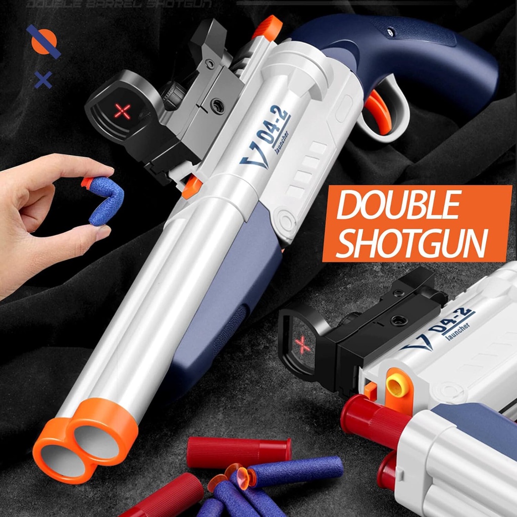 Mainan Anak Double Barrel Toy Blaster Soft Bullet EVA Bullet Karet Shell Eject Shotgun 2 In 1