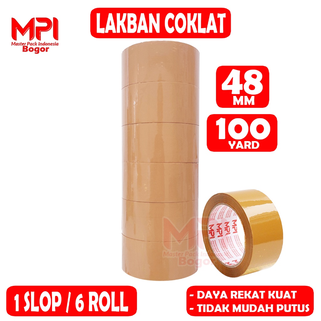 

1 SLOP [ 6 PCS ] - Lakban Coklat MPI 48 mm x 100 yard / Lakban Packing - Master Pack Indonesia