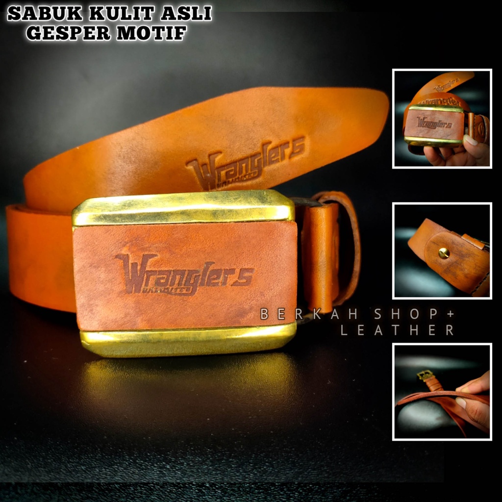 Sabuk Tali Ikat Pinggang Pria Kulit Asli Garut Original 100% Branded Gesper Motif Wrangler Panjang