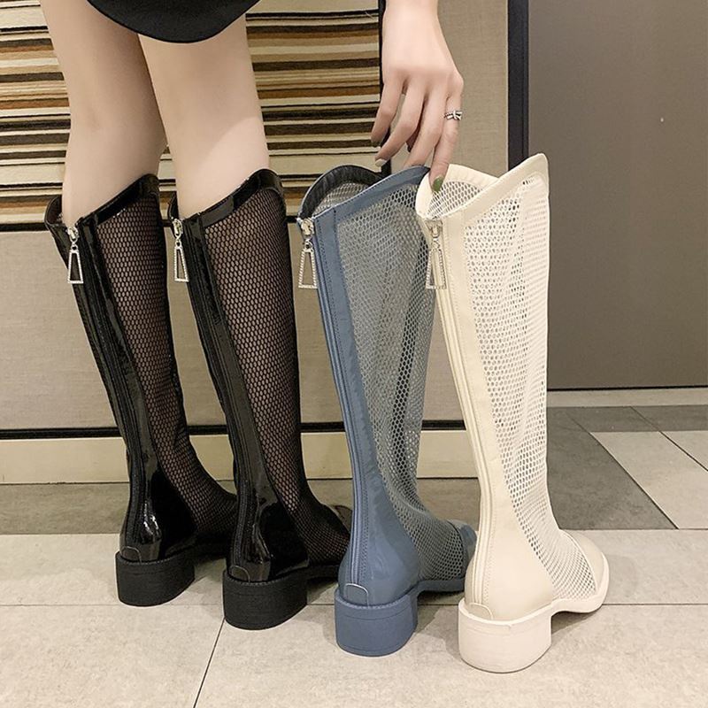 Women's breathable hollow mesh boots, summer thin mesh long boots, slim boots, knight boots
