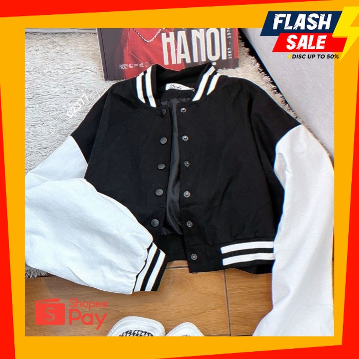 OUTFIT JKT48 | JAKET BASEBALL WANITA POLOS CROP / JAKET BASEBALL FUJI KOREAN TERBARU