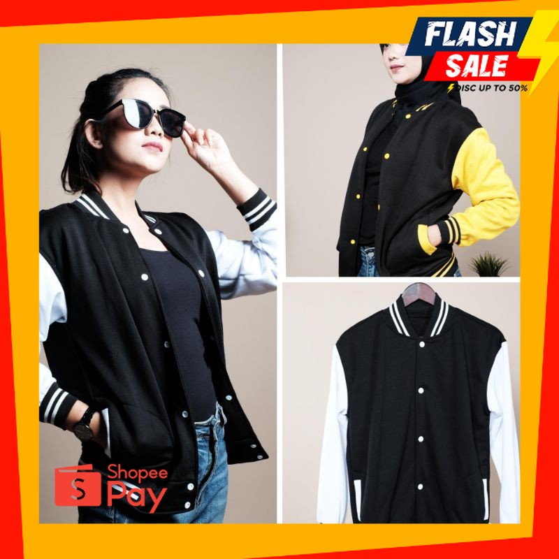OUTFIT JKT48 | Jaket Baseball Polos Bahan Tebal pria wanita | Jaket baseball varsity