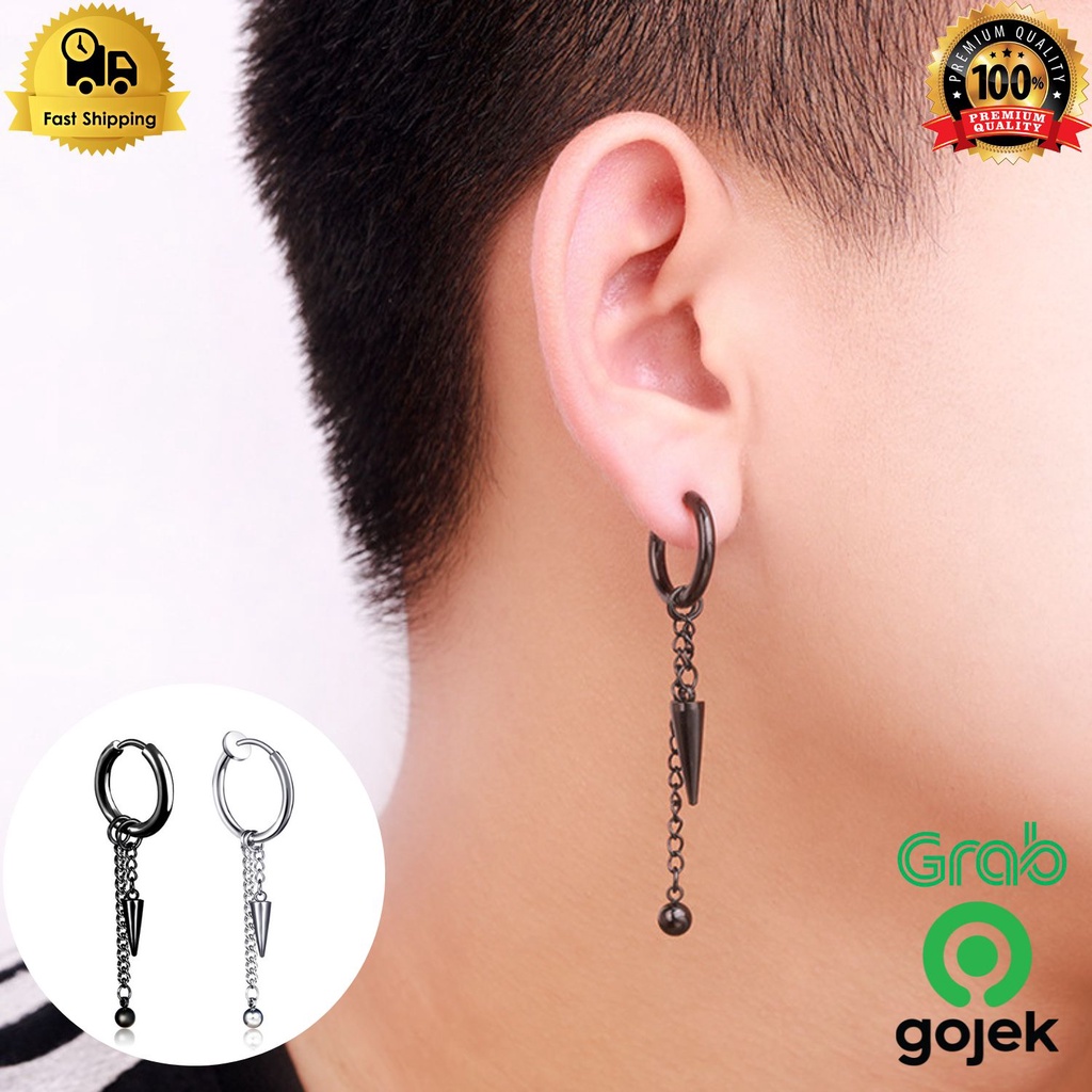 Anting jepit magnet pria korea tindik rantai panjang titanium ori / men earring / anting pria / anti