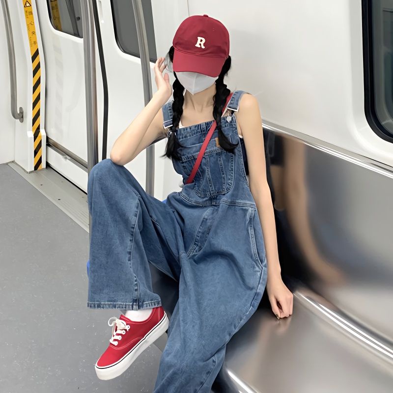 Overall Denim Jumpsuit Longgar Gaya Korea Baru Wanita