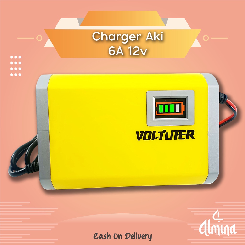 Charger Aki 6A 12V Cas Aki Mobil Dan Motor Otomatis Charger Accu Alat Cas Aki 6 amper Almina Murah