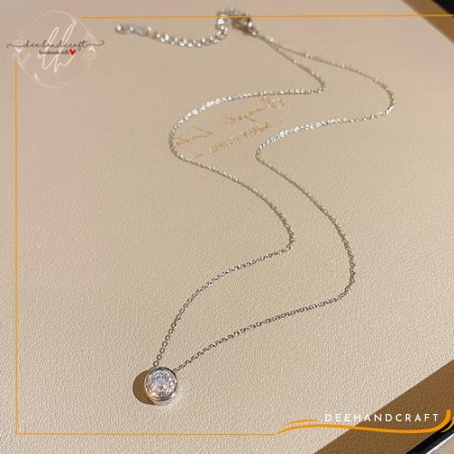 Kalung Titanium Zirconia Wanita Korea Style Motif Bulat warna Silver