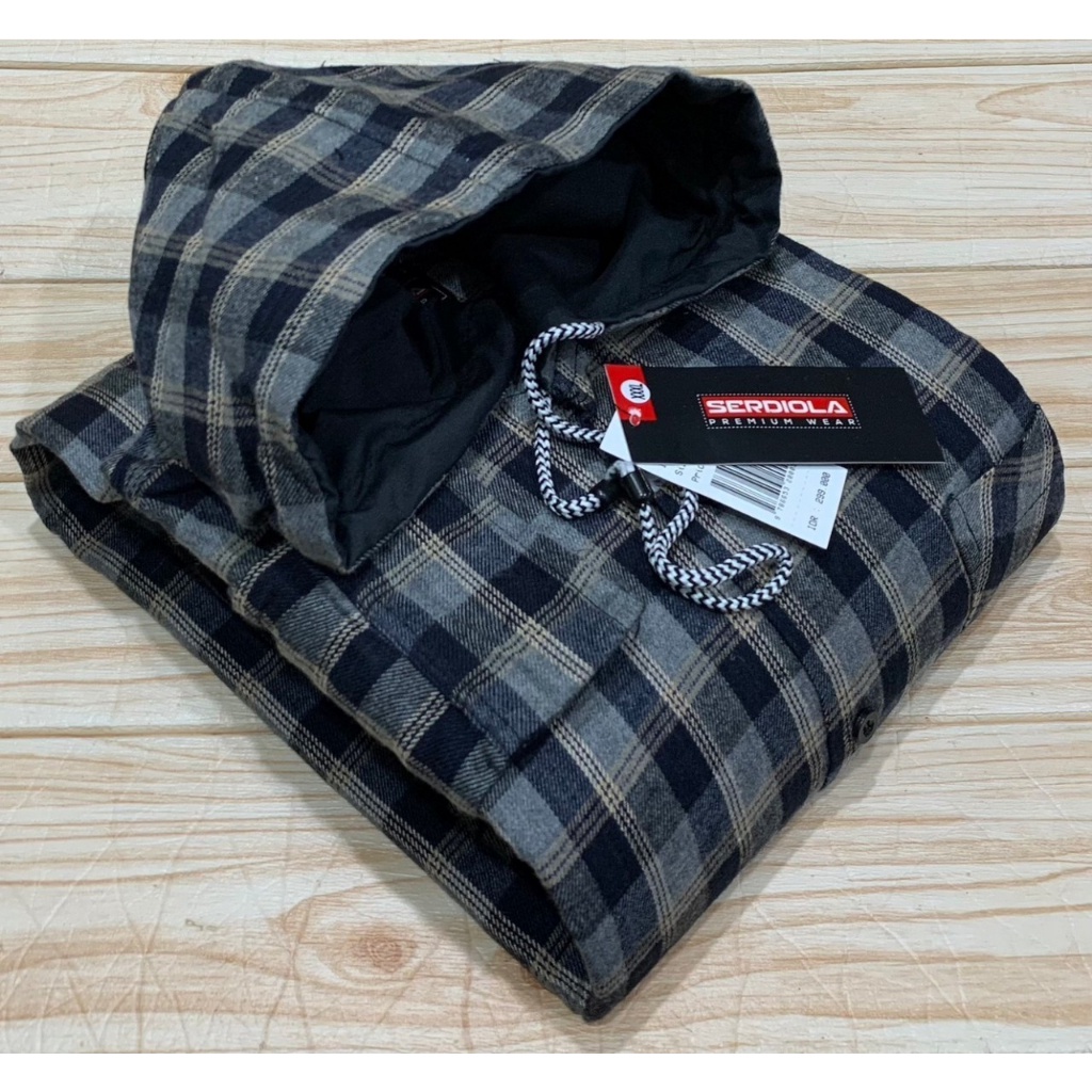 SEMESTA - Atasan kemeja pria cowo hodie sweater hoodie lengan panjang motif kotak Kupluk cindung jum