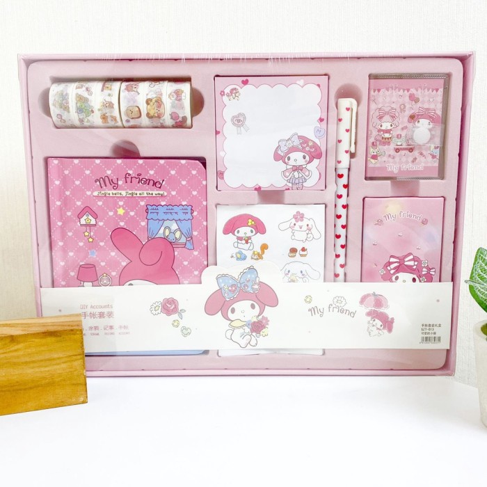 

MURAH- Paket Jurnal Set 7 in 1 Agenda / Gift Box Hampers / Hadiah / Notebook - Pink My Melody- 1.2.23