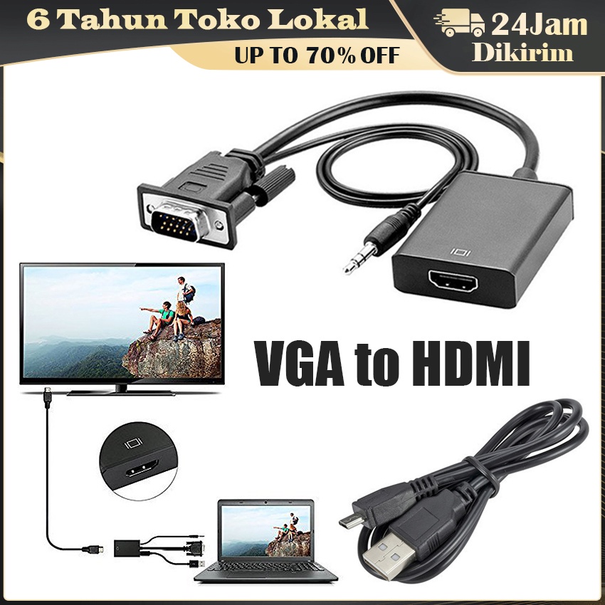 Adapter VGA Input TO HDMI Output With Audio Input HD1080P Untuk PC Laptop Projector HDTV