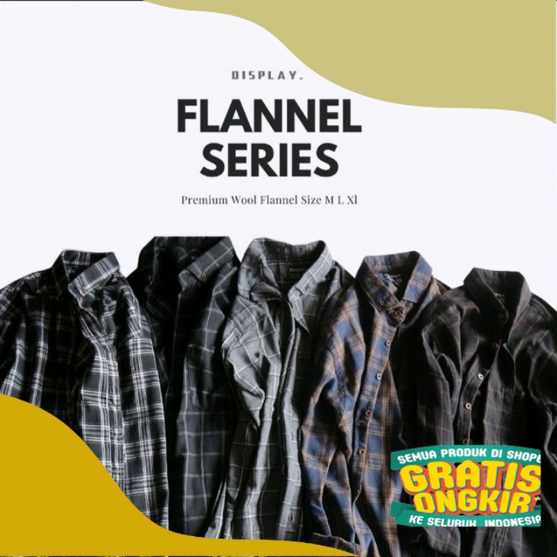 Dsply Kemeja Flanel Lengan Panjang Baju hem kameja Flannel Pria kotak planel/distro abu misty muda t