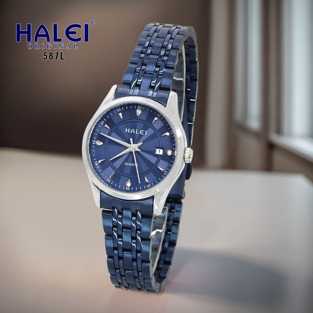 Halei Watch 587 L  - Jam Tangan Halei Wanita Rantai Stainless Tanggal Aktif Analog Kekinian – Tahan 