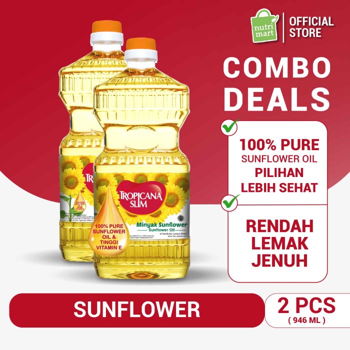 

NF-50 Twin Pack: Tropicana Slim Minyak Sunflower 946ml - Pure Sunflower Oil
