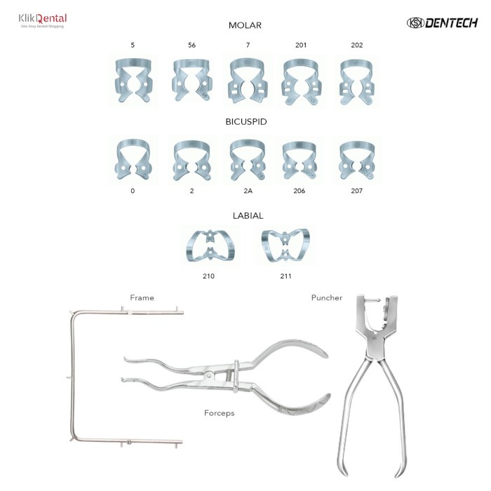 KSK Clamp Technic Set Rubber Dam Kit - Silver / Glossy 12 Clamp