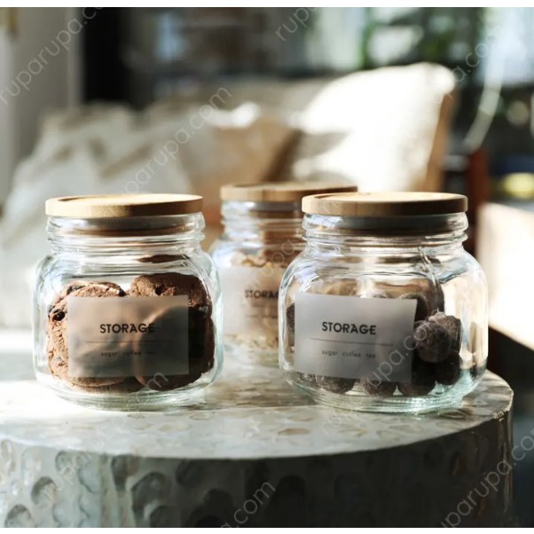 set toples kaca tutup kayu set toples aesthethic stoples makanan