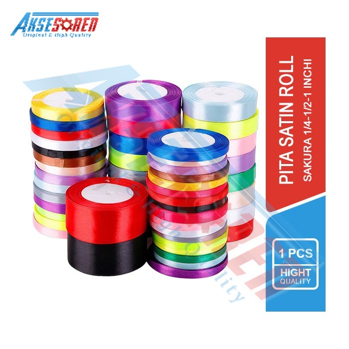 

Aksesoren Pita Satin Gulung [sakura] / Pita Roll 1 Roll / 1/4" / 1/2" / 1" / Pita Bouqet / Hiasan Pita