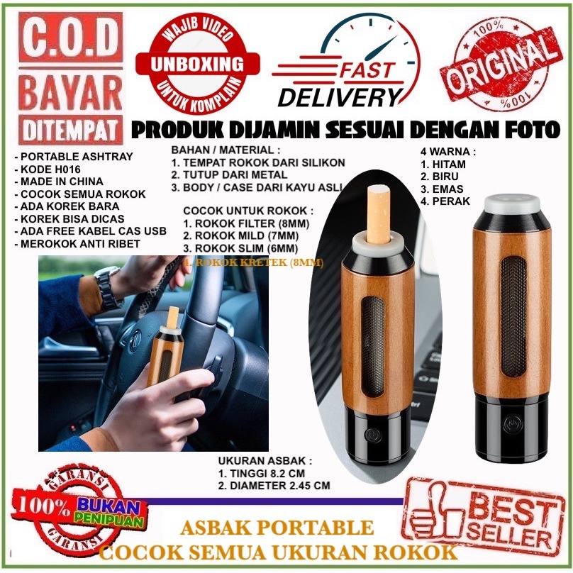ASBAK PORTABLE H016 DENGAN KOREK BARA BAHAN KAYU PORTABLE ASHTRAY BISA SEMUA UKURAN