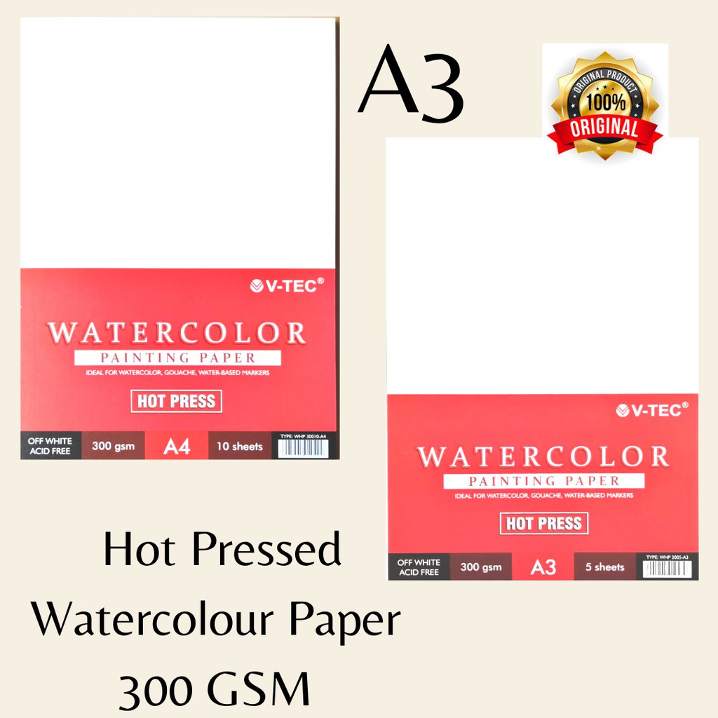 

V tec water colour painting paper kertas lukis cat air A3 A4 A5 A6 300 gsm Hot Press