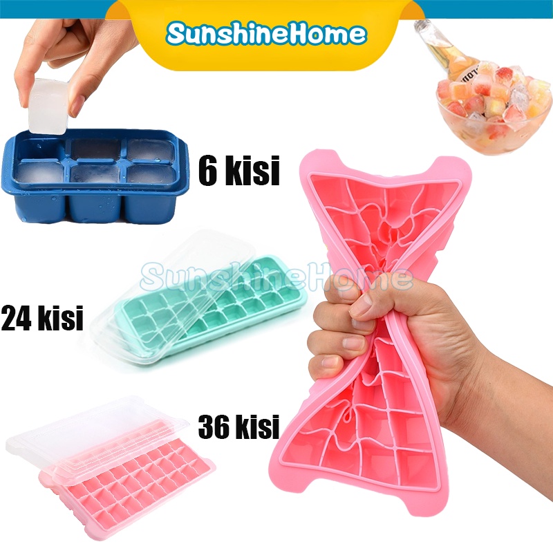 Cetakan Es Batu + Penutup Ice Cube Tray / Cetakan Es Batu Silikon / Cetakan Silikon Es Batu Food Gra