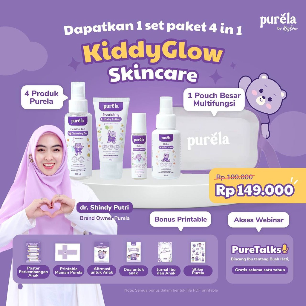 PURELA by Reglow Paket Kiddy Glow dr. Shindy BPOM HALAL Skincare Anak