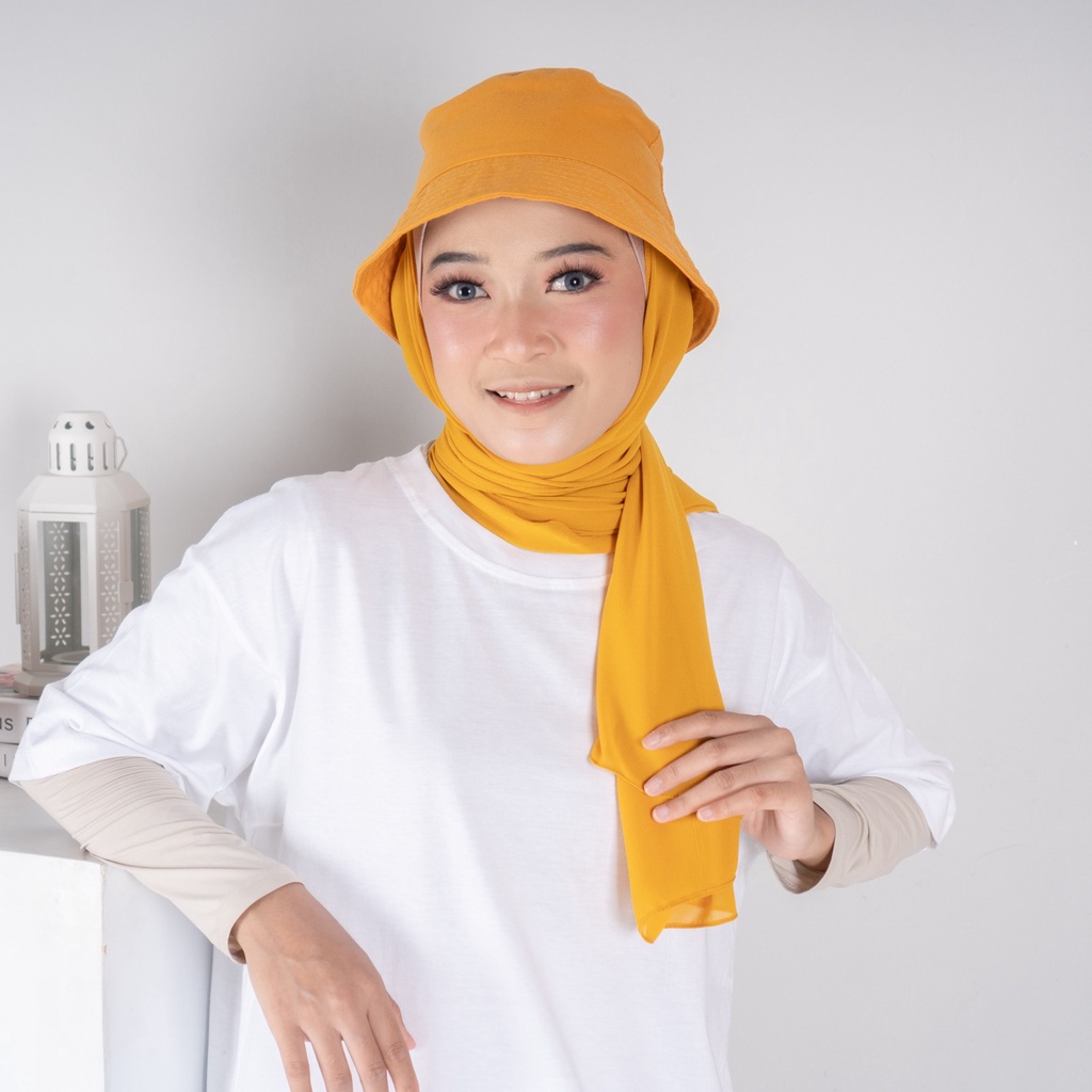 Topi bucket hijab wanita dewasa pashmina mocca instan