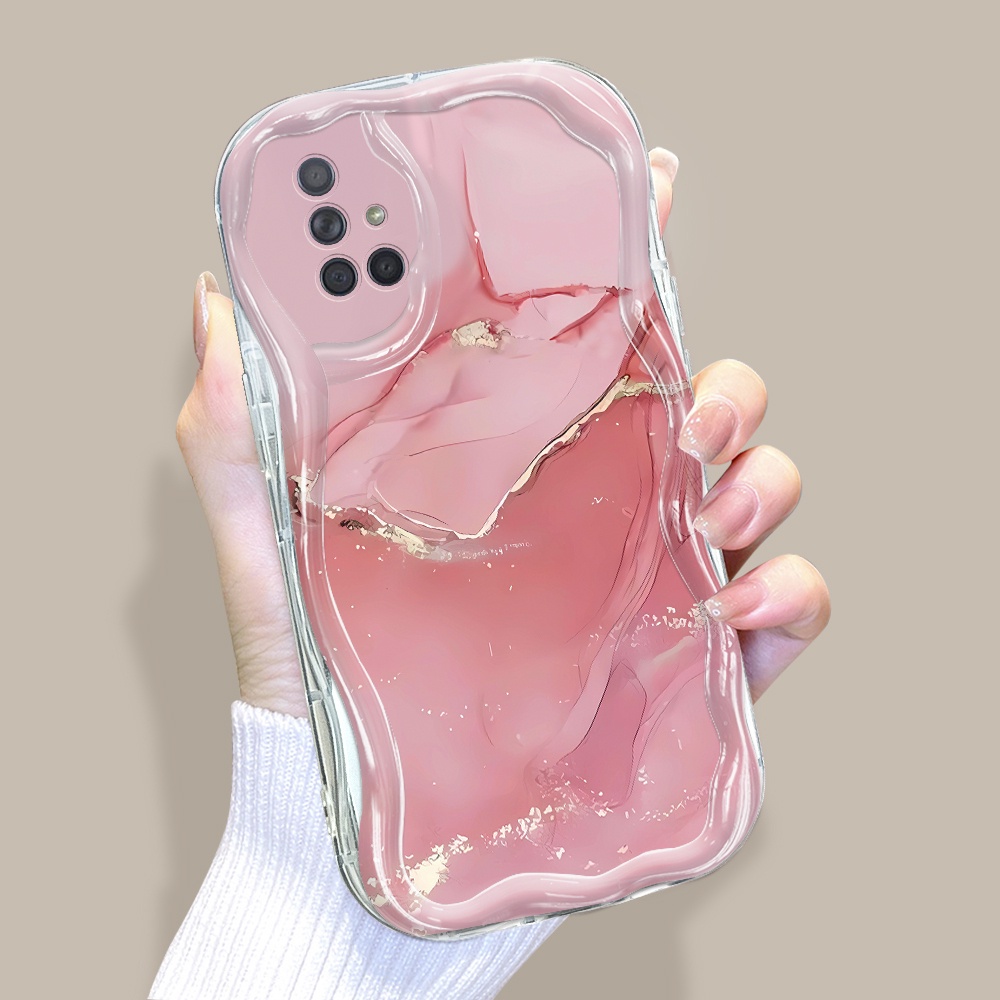 Casing Hp Untuk Compitable With Samsung A71 Cream Phone Case Handphone Soft Cover Pink  Marble Kesin