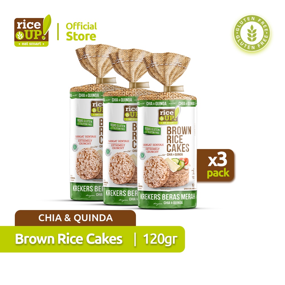 

Rice UP! Brown RIce Cakes (Crackers Beras Merah) with Chia & Quinoa 120G x 3 Pack