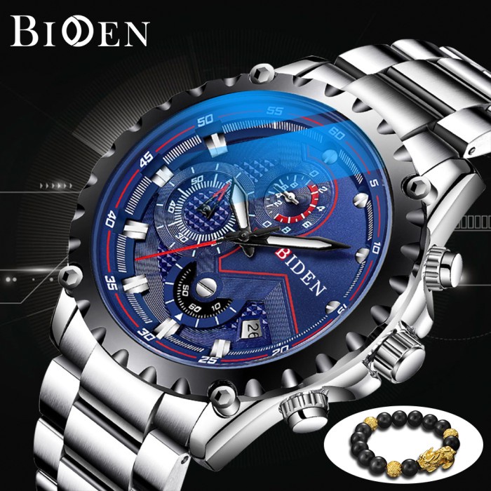 Sale Biden jam tangan pria tali stainless steel bisnis Tahan Air Kuarsa jam - Biru Termurah