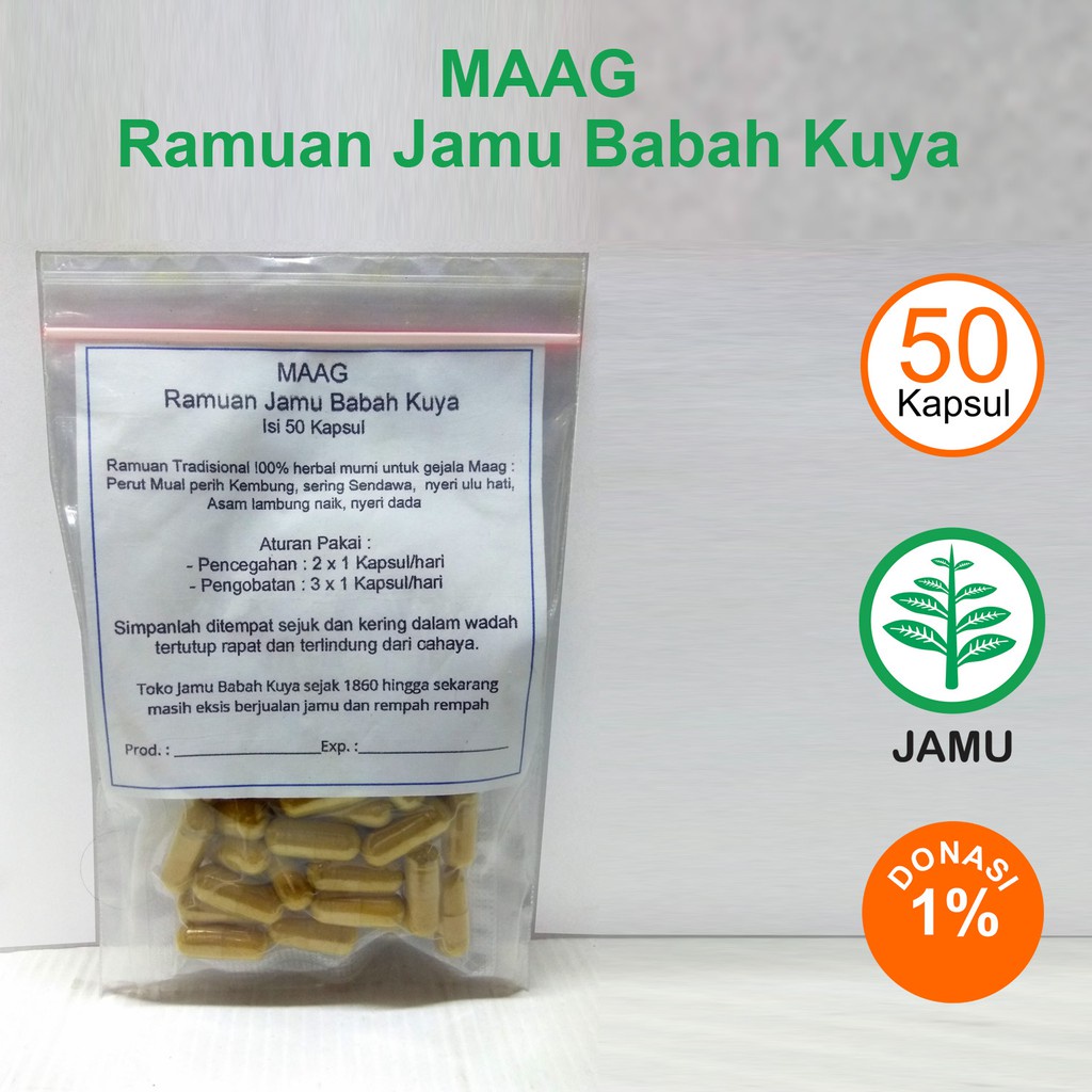 

MAAG 50 Kapsul Jamu Babah Kuya Ramuan Herbal Asam Lambung Gerd