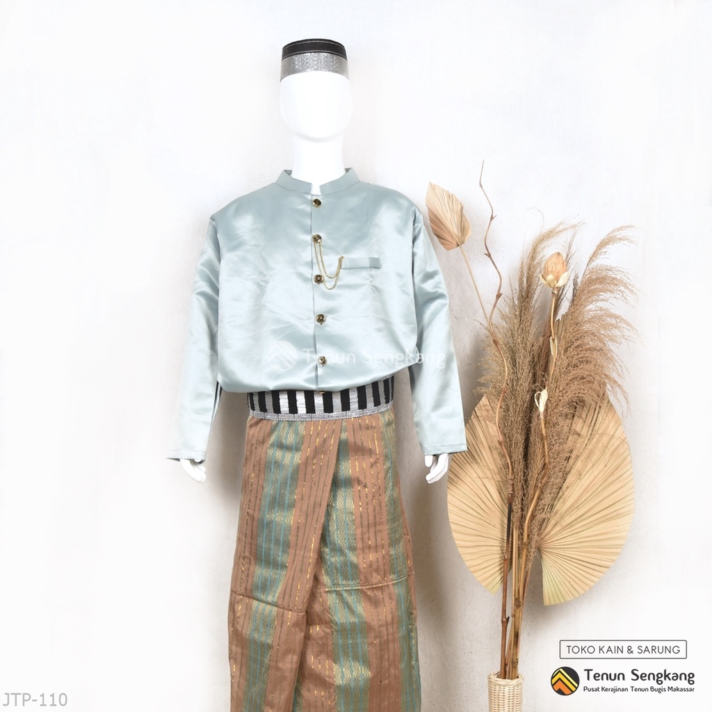 Jas Tutup Adat Bugis Makassar Dewasa Premium Biru Mint - Tenun Sengkang JTP-110
