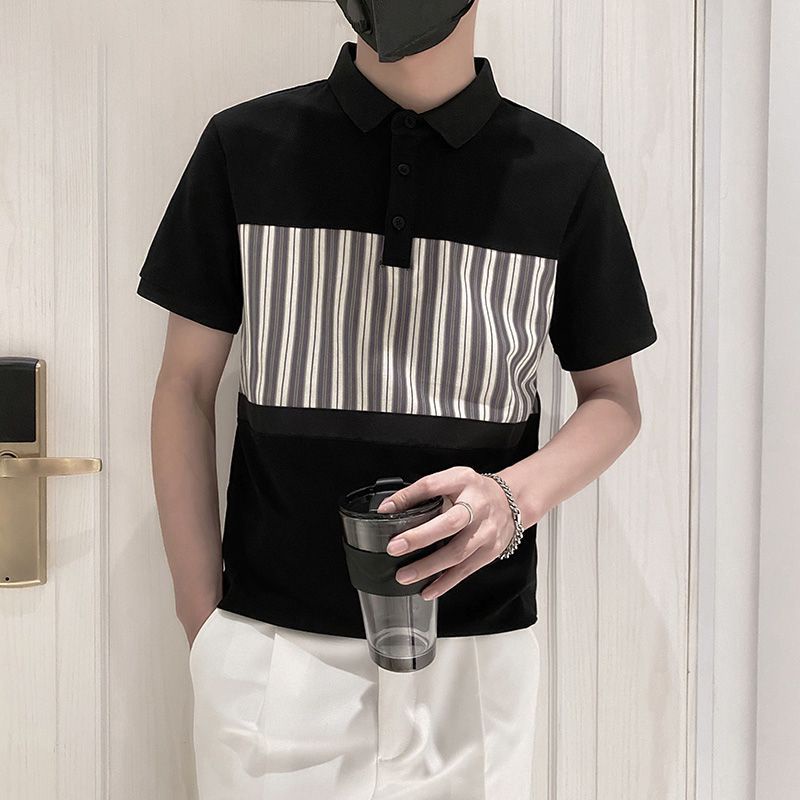 New fashionable and western-style patchwork POLO shirt for men