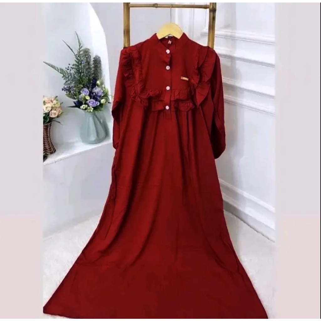 Gamis Polos Maxy Rempel Dada - Gamis Crinkle Airflow Premium