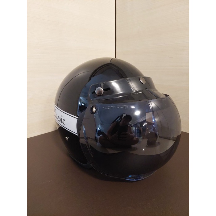 Helm Bogo Retro NEW Classic Dewasa Wanita Pria GLOSS - KACA CEMBUNG - Hitam
