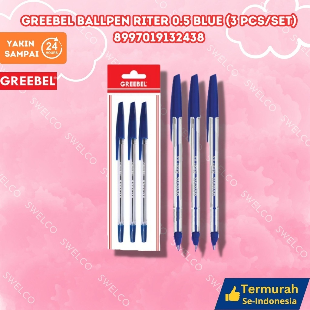 

GREEBEL PULPEN RITER 0.5 BLUE (6 PCS/SET)/Pen/Pulpen/Bolpoint utk atk kantor kerja kuliah anak GREEBEL BALLPEN RITER 0.5 BLUE (3PCS/SET)