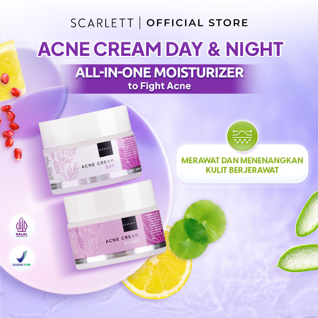 Scarlett Whitening Combo Acne Cream Melembabkan dan Merawat Kulit Berjerawat Acne Day Night Cream Kr