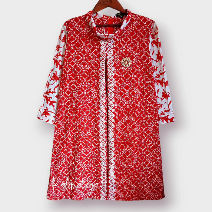 Dress batik katun  baju wanita  batik Kalimataya tunik merah piyas spv