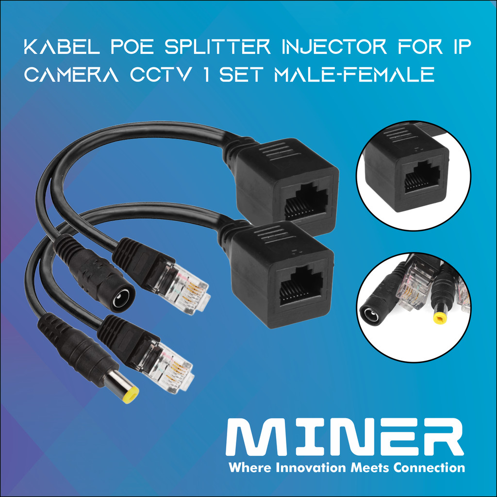Kabel POE Splitter Injector for IP Camera CCTV 1 Set Male-Female