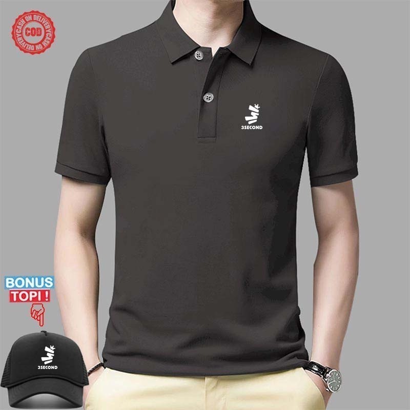 BONUS TOPI.. Polo Shirt Pria Wanita Distro ThreSecond Text Putih Lengan Pendek Premium Quality (Bisa
