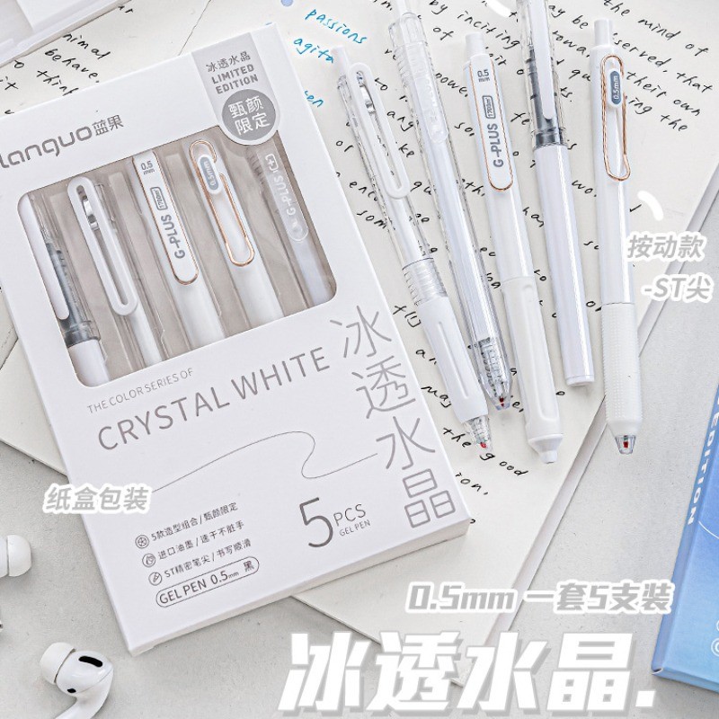 

5pcs/box Cute Morandi Color Transparent Neutral Pen Set 0.5mm Black Ink Student Exam Gel Pen Kid Stationery School Supplies