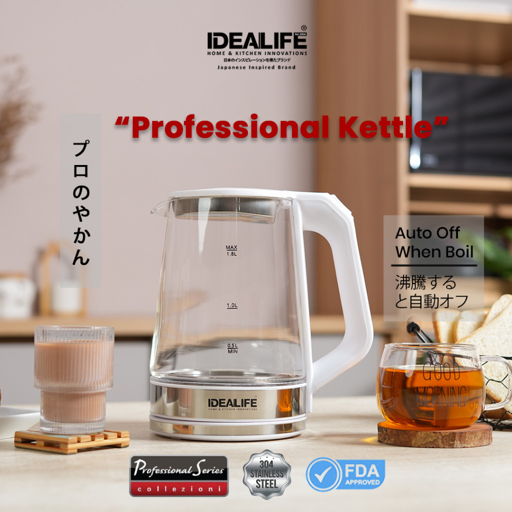 IDEALIFE - Electric Glass Kettle/ Teko Listrik Kaca (1.8Litre) (IL-113s Jumbo) GARANSI RESMI