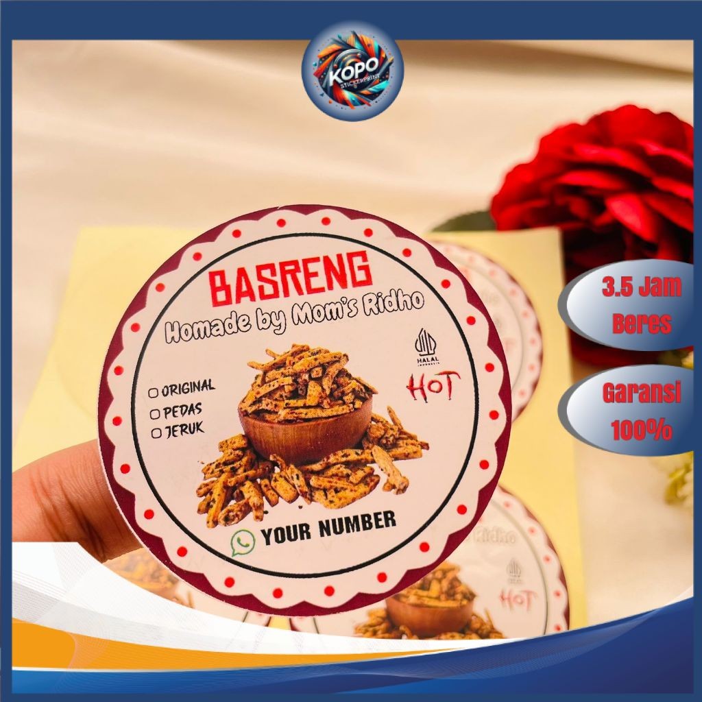 

KOPO 9-15 Cetak Stiker Label Cemilan Basreng Sticker Makanan Baso Goreng Pedas Free Desain