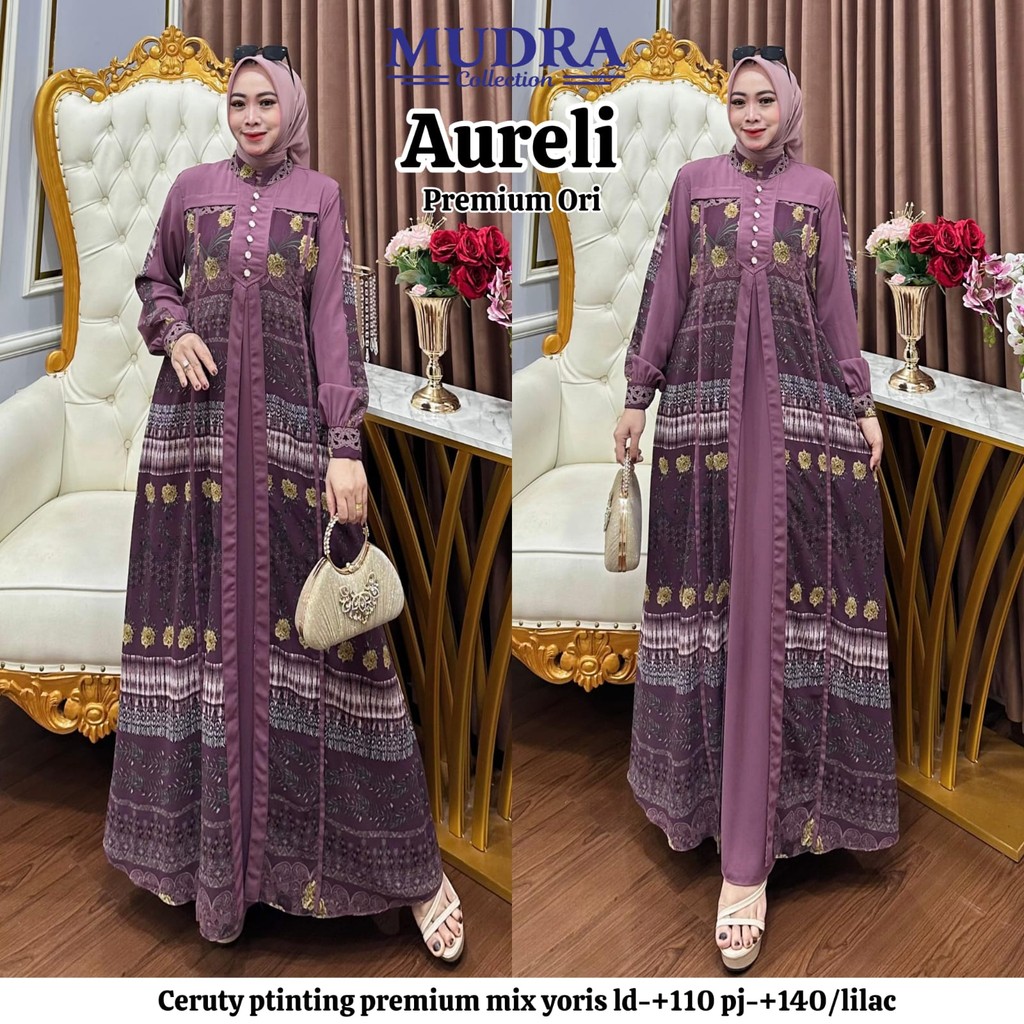 Dress jumbo Aureli/Gamis syari set hijab/baju muslim wanita terkini 2025/baju lebaran best seller/ga