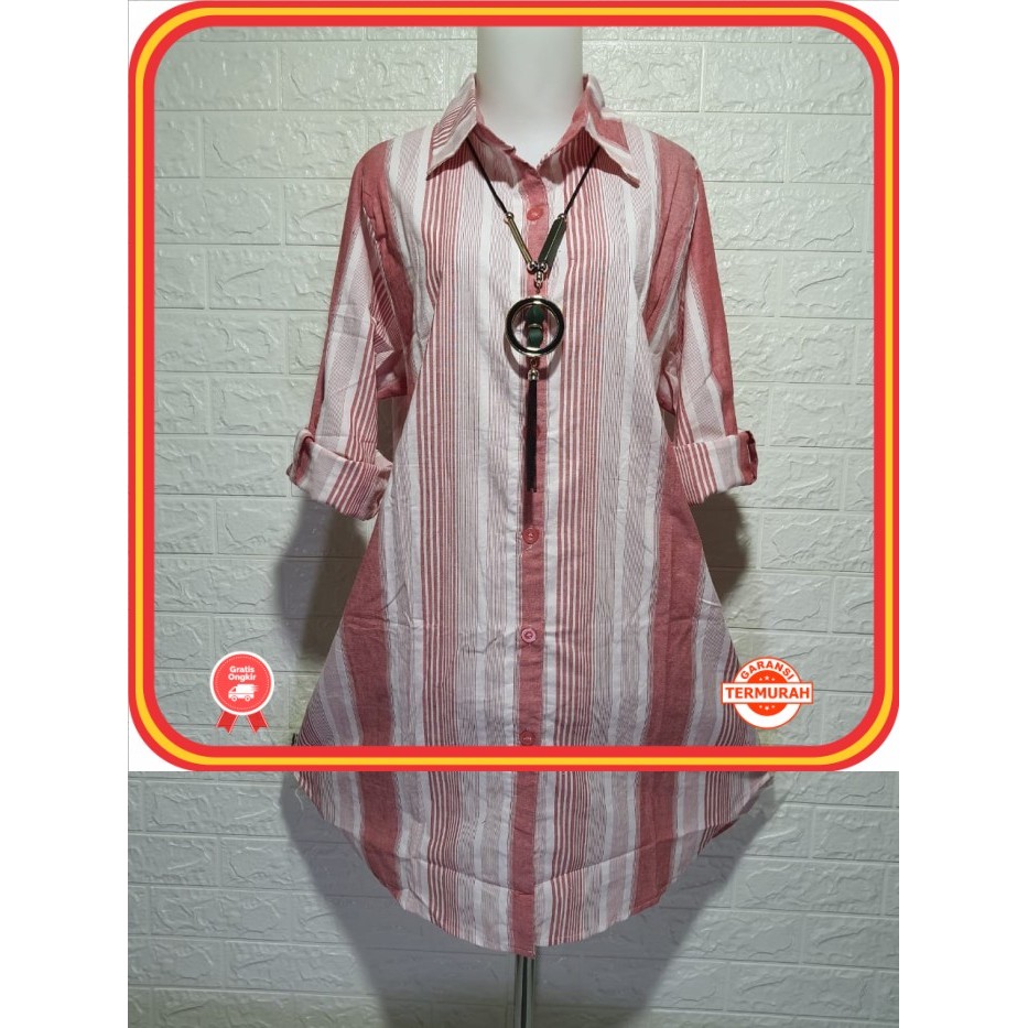 Tunik Cantik Baru Murah Wanita Baju Lebaran Kekinian /Tunik Wanita Lengan Panjang Motif Garis-Garis 