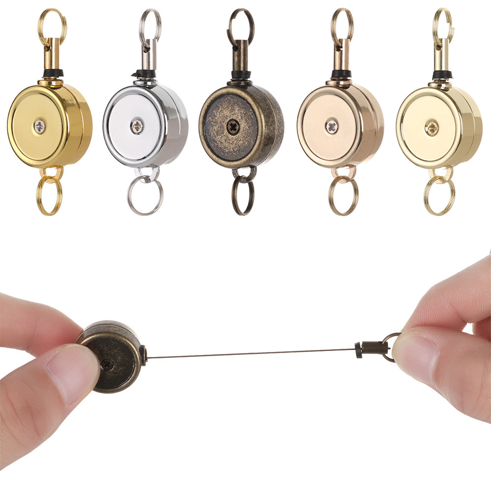 

Key Ring ID Lanyard Keychain Belt Metal Badge Holder Retractable ID Card Badge Reel Chrome Work Card Keychain