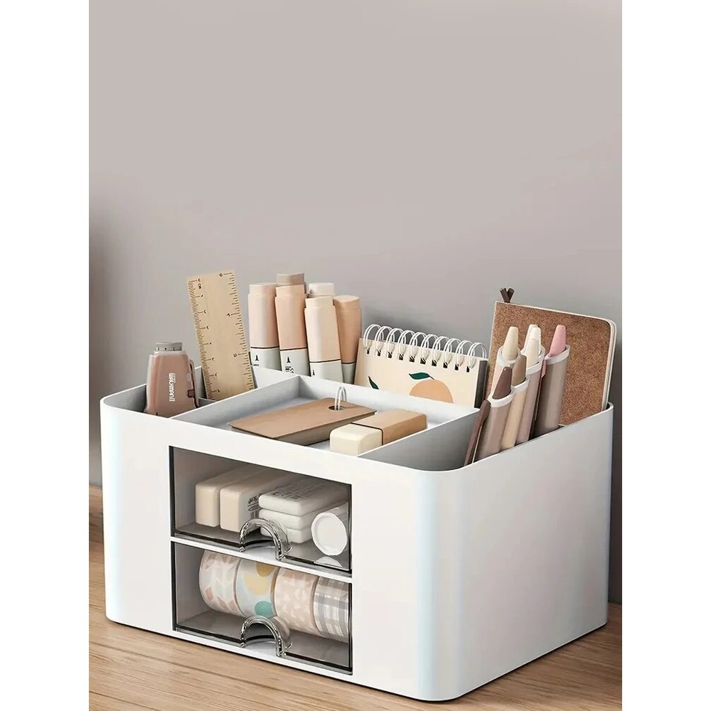 

1PC Pen Organizer With 2 Drawer Multi-Functional Pencil Holder For Desk Holder Storage Box For Desk Office Supplies Vanity Table