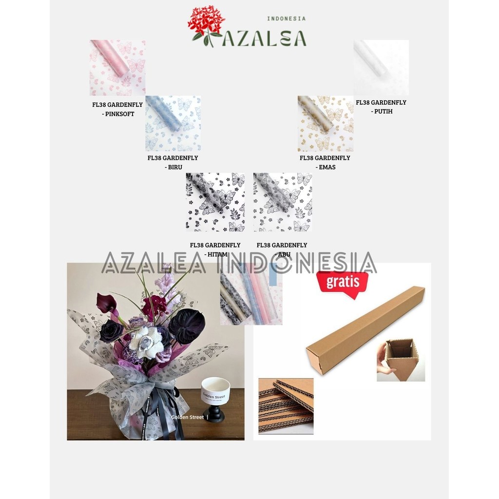 

AZALEA - FL38 GARDENFLY Kertas Bunga Paper Buket Motif Summer Plaid Kotak Kado Florist Cellophane