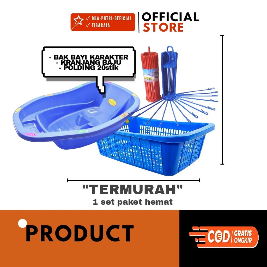 1 set perlengkapan mandi bayi. bak mandi bayi/balita+keranjang baju+folding 20 stik