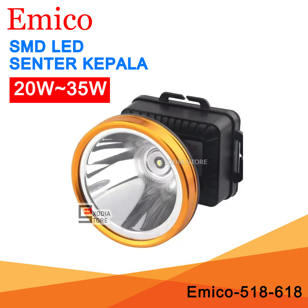 Emico SMD LED Senter Kepala 20W 35W Emico-518 Emico-618 Rechargeable Outdoor Waterproof Anti Air Huj